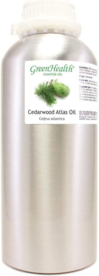Cedarwood Atlas – 32 fl oz (946 ml) Aluminum Bottle w/Plug Cap – 100% Pure Essential Oil – GreenHealth