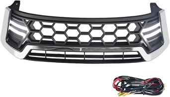 Racing Grill Compatible for Toyota Hilux 2015 2016 2017 2018 Accessories with Front Grille Bumper Mask Upper Mesh CoverChromed Trims