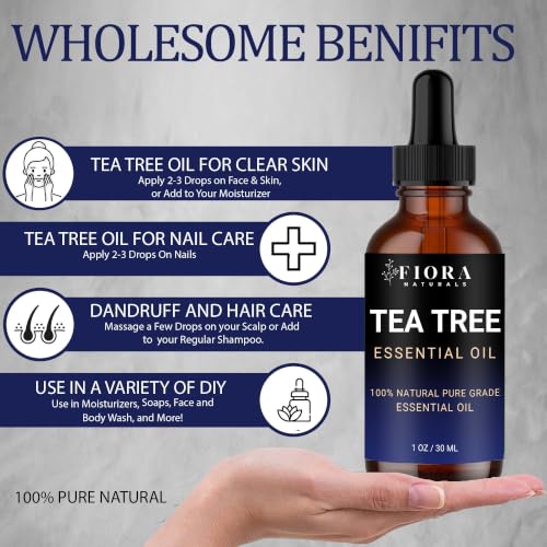 Image of Tea Tree Oil for Toenails - 100% Pure Tea Tree Essential Oil for Skin, Foot Care, Piercing, Dandruff, Hair & Scalp Care. Natural Remedy for Discolored and Damaged Nails, Pure Melaleuca Alternifolia
