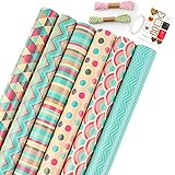 ✨[6 farbenfrohe und stilvolle Designs]: Das geschenkpapier enthält 6 x Blätter mit einzigartigem Design geschenkpapier rolle mit bunten Punkt- und Liniendesigns. Darüber hinaus bietet Cakeboy geschenkpapier kinder auch 1 Stück Geschenkaufkleber, 1 Rolle doppelseitiges Klebeband und 2 Rollen feines Leinenseil (pink&white*1, green&white*1) an. Unser geschenkpapier geburtstag könnte eine stilvolle und lustige Szene für Ihr Geschenk schaffen.
