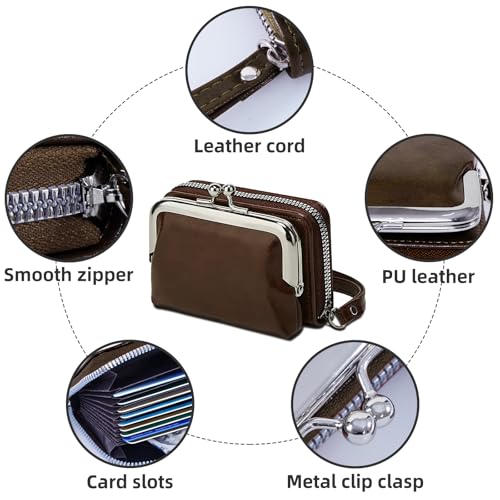 ANEW Detachable 2 in 1 Purse Wallet, Credit Card Holder Wallets with Cion Purse for Women, Ladies Girls Small Cute Change Purse Wallet with Zipper Wristband PU Leather (Coffee)4