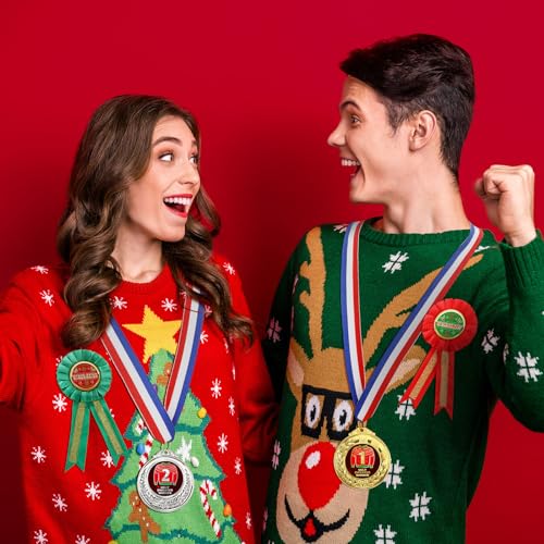Cholemy 67 Pcs Xmas Ugly Sweater Sets Ugly Sweater Contest Voting Box 60 Ballot Cards 3 Award Ribbons and 3 Medals for Ugliest Contest Party Supplies by Cholemy - Image 6