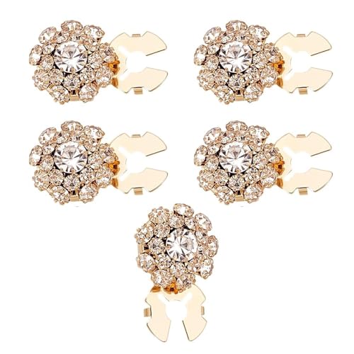 5 Piezas Cubre Botones Camisa Mujer, Cubierta de Botón de Diamantes de Imitación, Cubre Botones, Cubierta de Botón de Gemelos de Cristal, Puños Decorativos, Trajes, Esmoquin, Camisas, Faldas (Dorado)