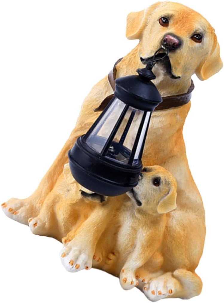 Outdoor Solar Powered Resin Dog Statue Garden Light Adornment Lawn Ornament for Patio Decor Lovely Dog Figurine Night Lamp for Home and Garden