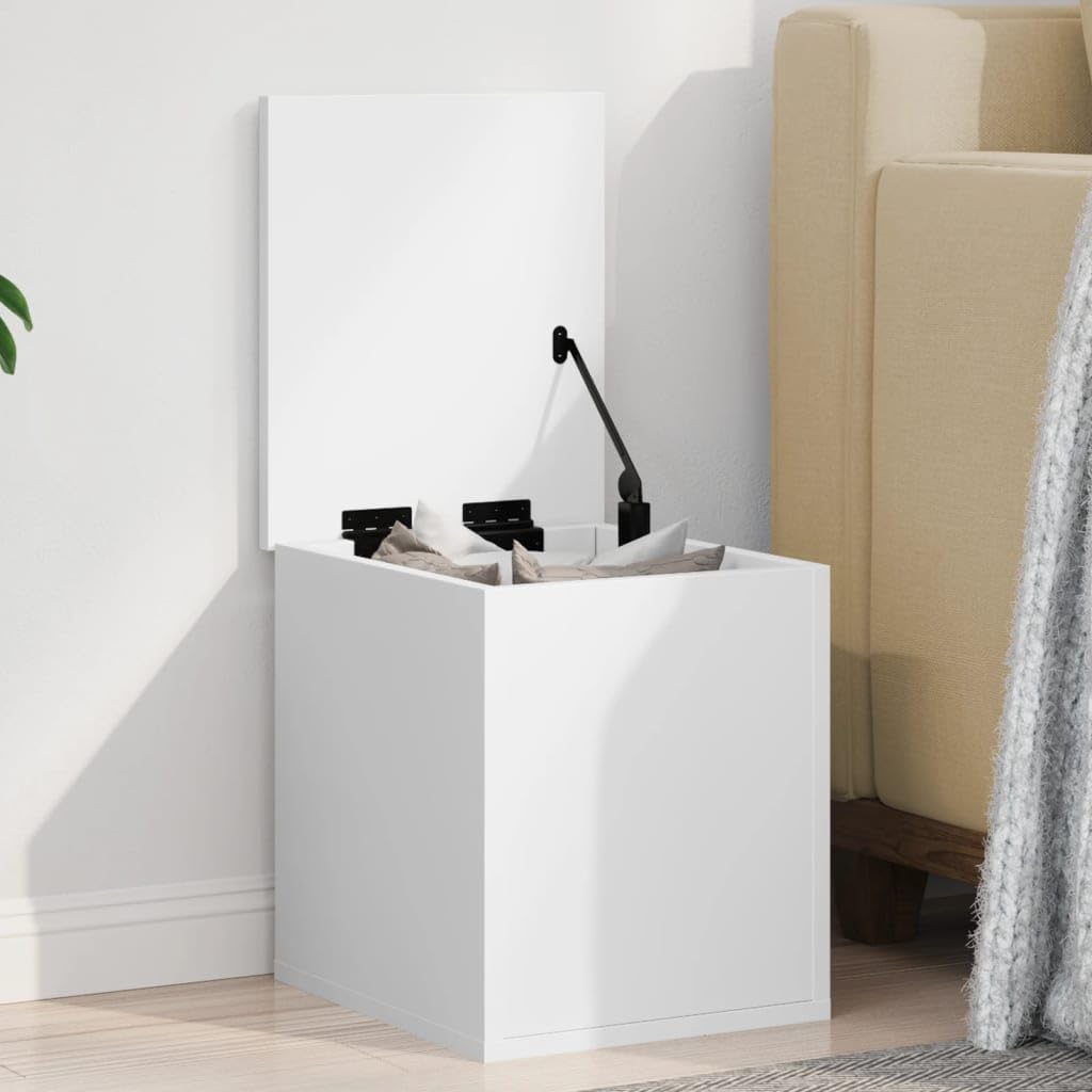 Homgoday Mobili Contenitore Portaoggetti Bianco 30x35x35 cm in Truciolato, Cassapanche e Bauli per Esterni, Contenitore da Giardino, Porta Attrezzi da Giardino, Pouf da Esterno