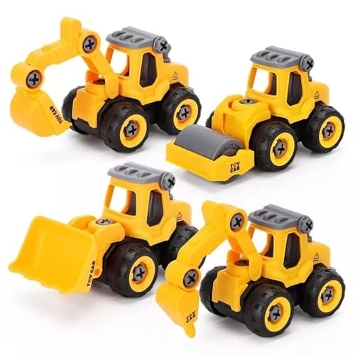 Image of Unbreakable Construction Vehicles for Kids Pretend Play Toy Trucks Bulldozer Play Set Building Vehicles Set for Kids 3-14 Years Excavator Pack of 4 (DIY 4Set)|Multicolor