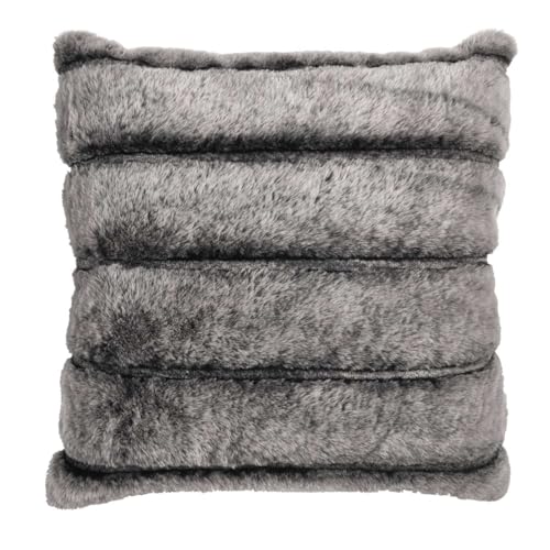 HOME DECO FACTORY - TX0068 Coussin Imitation Fourrure Gris Foncé Rayé - Conçu pour Confort et Élégance - Taille 40 x 40 cm - Déhoussable et Pratique -...