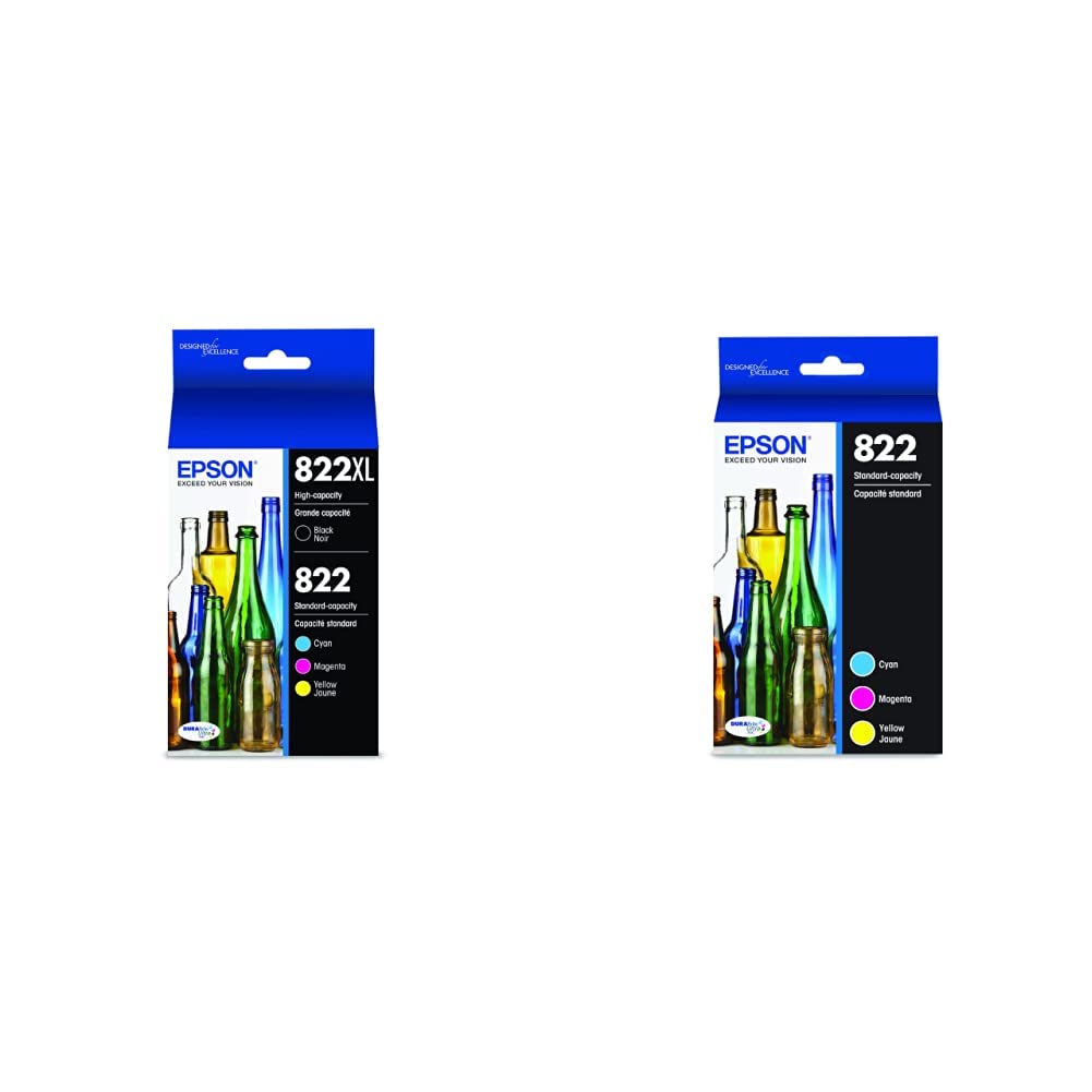 EPSON T822 DURABrite Ultra Ink High Capacity Black & Standard Color Cartridge Combo Pack (T822XL-BCS) & 822 Standard Capacity, Cyan, Magenta, Yellow Jaune -Cartridge Combo Pack (822)