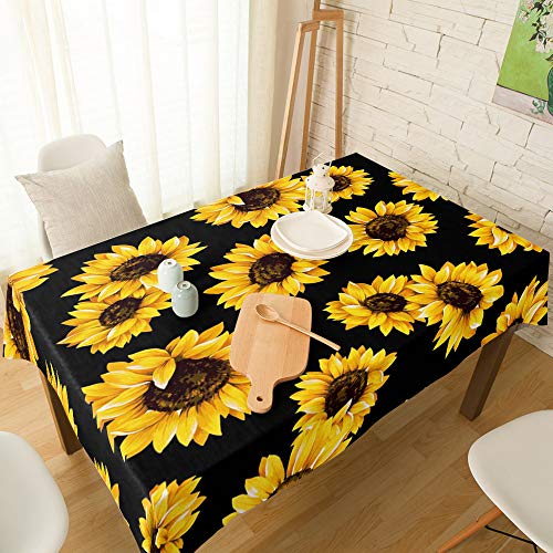 Burlap Tablecloths Rectangle DustProof Wrinkle Free Table Protector Vintage Sunflower Floral Design Table Covers for Parties