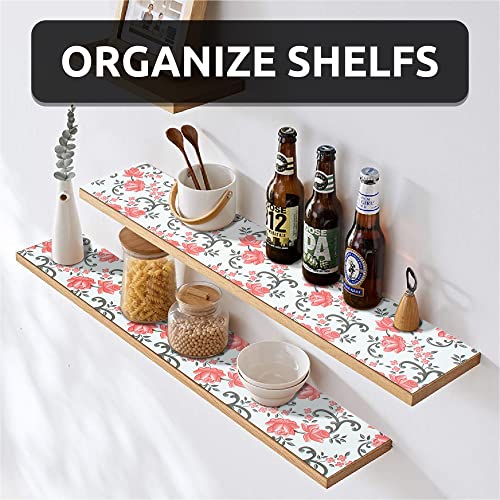 Fifty-Feet 12X120 Inch Shelf Liner For Kitchen Cabinets, Pvc Drawer Liner For Dresser Non-Slip Bathroom, Non-Adhesive Cabinet Liner Washable (Red Floral)(1 Roll) #TOP1