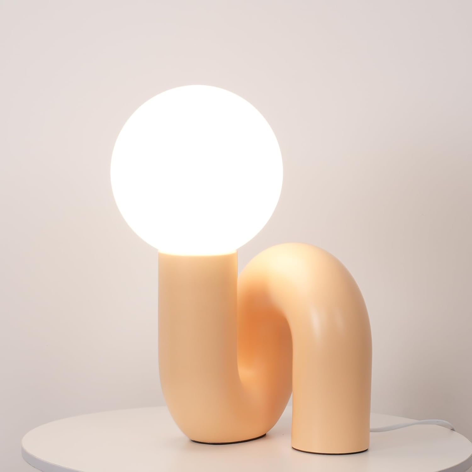 Skyblaze Modern Globe Glass Table Lamp, Decorative Art Decor Night Light, Cute Bedside Desk Lamp for Bedroom Living Room Office Pink Finish