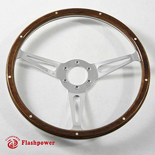 15'' Classic Riveted wooden steering wheel with 6 bolt and Horn Button - Thumbnail 2