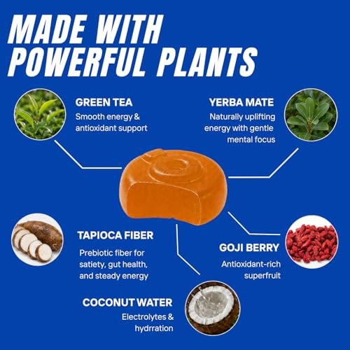Image of OKU Energy Gummies with Caffeine from Green Tea & Yerba Mate, Clean Energy & Focus, Coconut Water for Hydration, Vegan, Gluten-Free Orange Blossom (8-Pack)