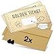 DasWas 2x Goldenes Ticket - Geschenk Gutschein zum Selber Auffüllen mit Rubbelaufkleber - Rubbellose & Gutscheinkarten Selber Machen - Personalisiertes Geschenk im funkelndem Umschlag + Rubbelwerkzeug