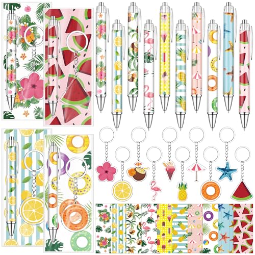 Stylos hawaïens flamant rose avec porte-clés et cartes Luau pour fête