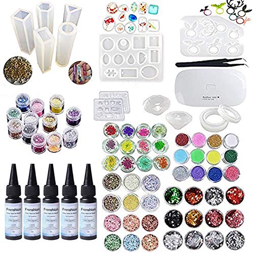 5 stücke 30 ml kristall epoxidharz uv kleber, 72 dekoration mit lampe und pinzette, 13 stücke transparente silikonform…
