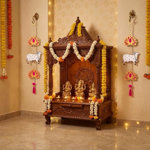 Image of JH Gallery Pichwai Cow Lotus - Ganesh Chaturthi Decoration Items for Home, Handmade Ganpati Makhar & Mandap Backdrop, Temple & Wall Hanging Decor (26 Inch, Pack of 4)