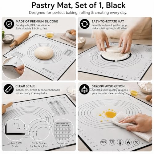 Image of Cutting EDGE Non Stick Stretchable Silicone Pastry Mat (Set of 1, Black)