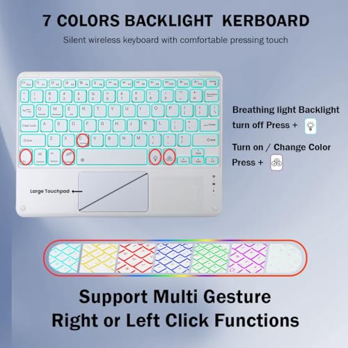 Image of Keyboard Case for Lenovo Tab M10 Plus 3rd Gen 10.61 inch (TB125FU, TB128FU, TB128XU) Folio Cover Trackpad, 7 Color Backlit, Magnetically Detachable Keyboard, Pencil Holder, Auto Sleep Mode