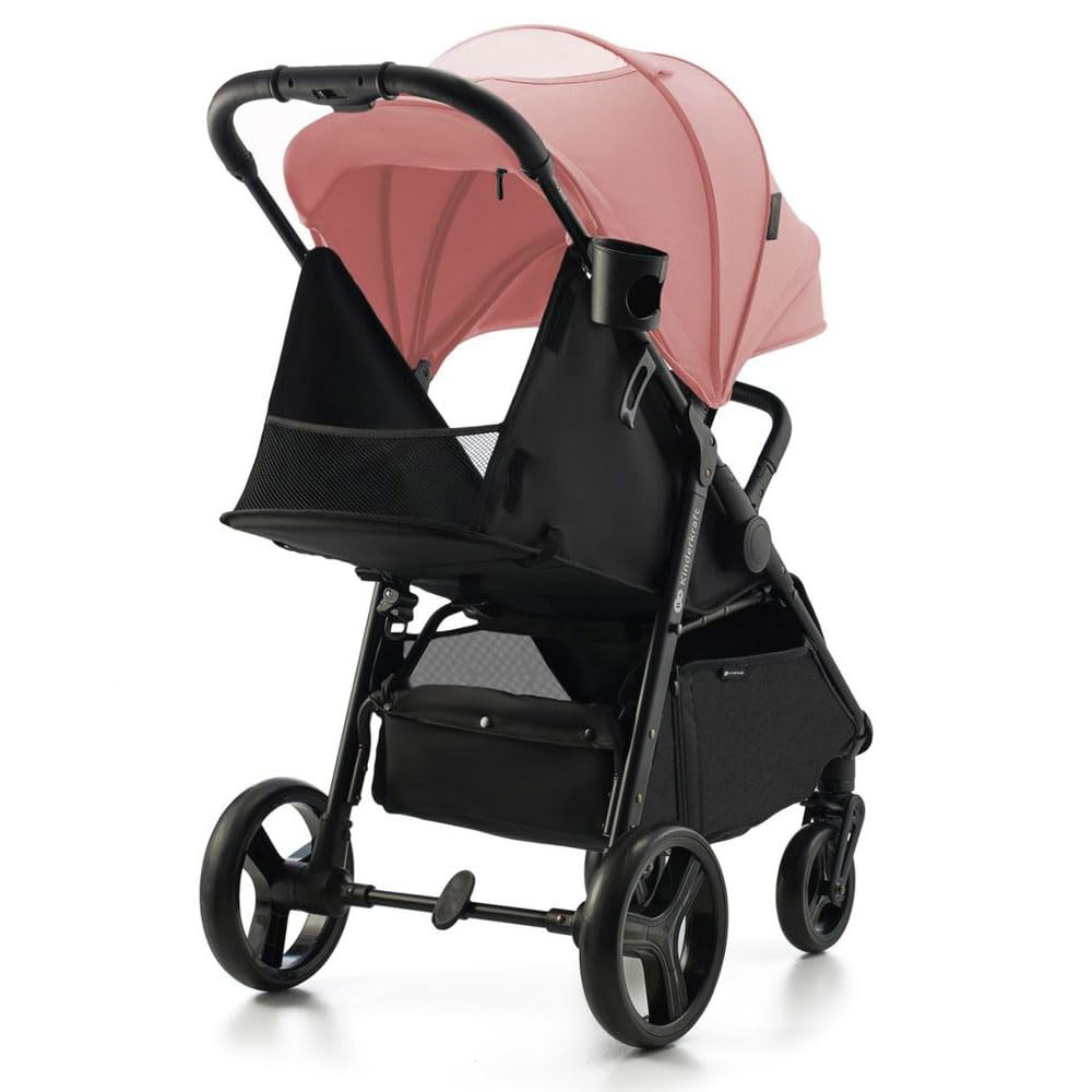 Kinderkraft RINE wózek dziecięcy, do 22 kg, składany jedną ręką, wodoodporny daszek z filtrem UPF50+, pozycja leżąca, uchwyt na napoje w zestawie, różowy
