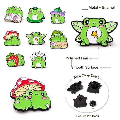 Image of 8Pcs Kawaii Frog Enamel Pin Set Cute Cartoon Frog Brooches, Lapel Pins for Backpacks, Jackets, Hats, Perfect Gifts for Women, Teens