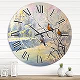 DesignQ Orologio da parete per la casa colonica, con uccellini rustici su un albero in villaggio invernale, grande orologio da parete per la decorazione della cucina