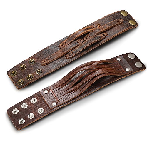 Thunaraz 2Pcs Leather Cuff Bracelet Wrap Wristband Button Bangle For Men Women Adjustable Wide Brown Belt Punk Bracelet #TOP5
