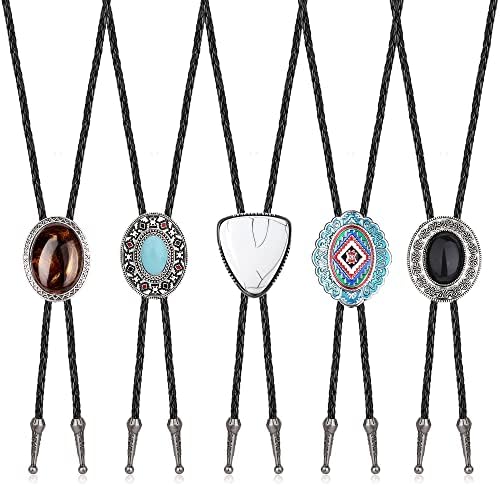 IRONBOX 5Pcs Bolo Tie For Men Handmade Western Cowboy Leather Necktie Totem Element Costume Accessories