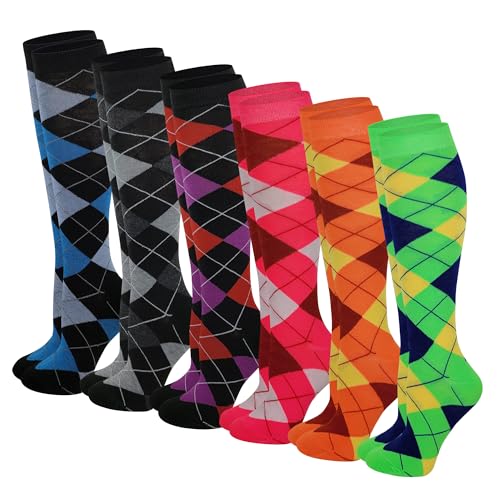 6 Pairs Women's Fancy Design Multi Colorful Patterned Knee High Socks - Main Image