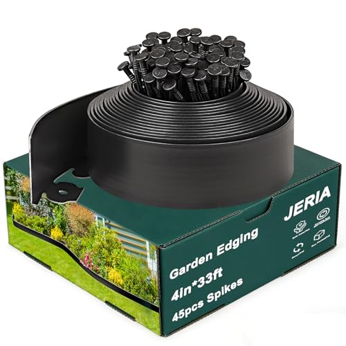 JERIA 4 Inch Tall 33 FT Garden Edging Kit with 45pcs Spikes Plastic Edging for Landscaping