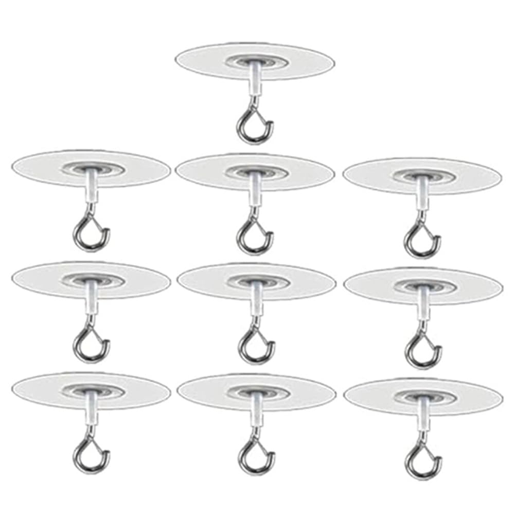 CTRLZS 10Pcs Adhesive Ceiling Hooks for Popcorn Concrete Textured Ceiling Wall, No Drilling Self Adhesive Ceiling Hooks