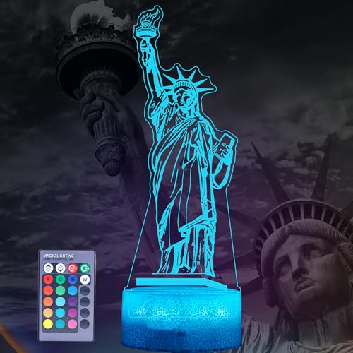 Image of Statue of Liberty Night Light, 3D Illusion Lamp with 16 Colors Changing, Timer, 4 Flash Modes and Dimmable, Kids Boys Girls Room Decor, Holiday Xmas World Landmark Building Gifts