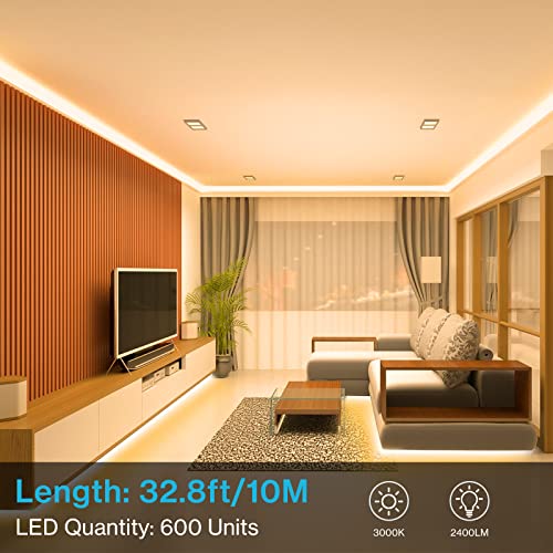 Image of Olafus 32.8ft LED Strip Lights Warm White, Dimmable Soft White Light Strip 3000K with Adhesive Clips, 12V 10M Flexible Led Lights for Bedroom Indoor Kitchen, UL Listed Plug, 600 LEDs 2835 (Pack of 3)