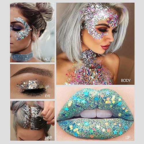 Face Body Glitter Gel, 5 Colors Mermaid Sequins Chunky Glitter Body Gel, Liquid Sparkling Eyeshadow, Face Glitter, Eye Glitter, Body Glitter, Hair Glitters For Stage, Festival, Party Makeup #TOP1