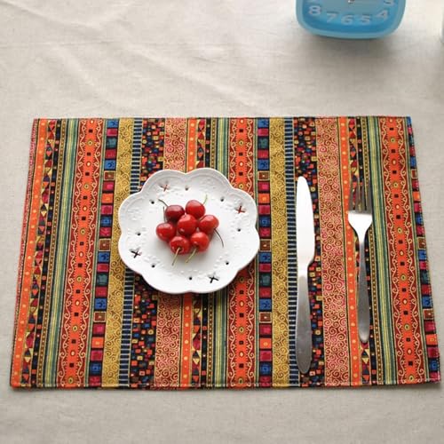 Sets de table à rayures ethniques 30x40 cm pour repas chaleureux