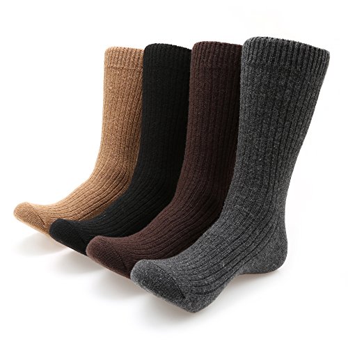 MIRMARU Men's Premium 4 Pairs Wool Classic Thick Winter Warm Crew Socks Collection