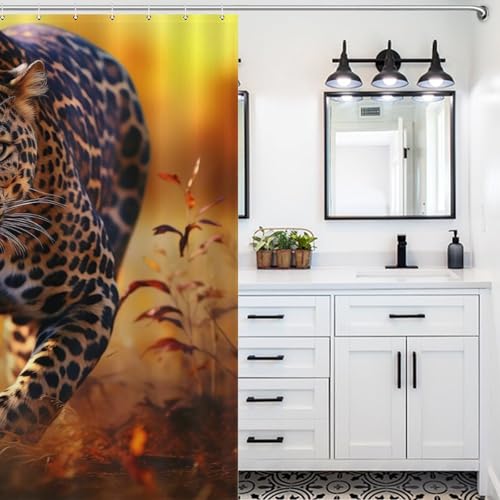 Rideau de douche léopard tissu polyester imperméable avec 12 crochets salle de bain