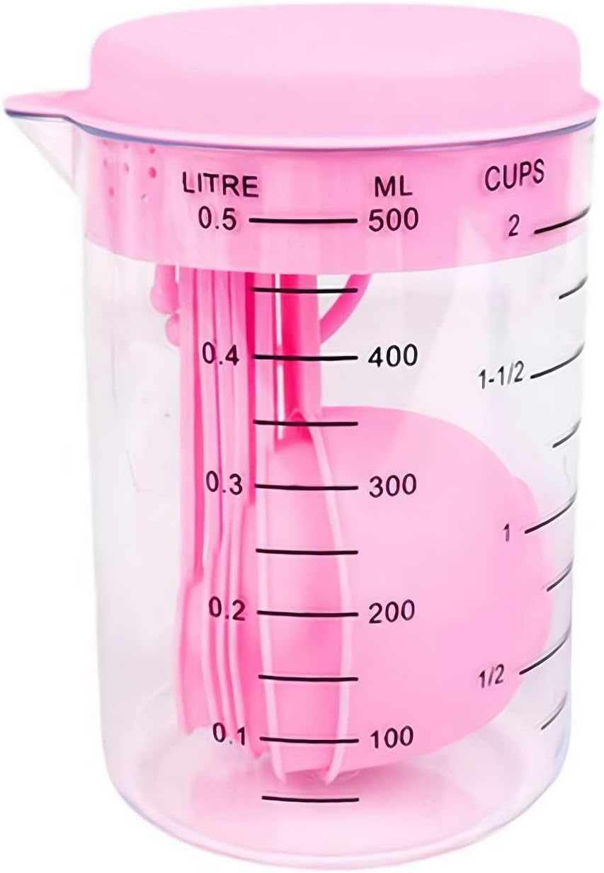7 Piece Kitchen Measuring Tool, Plastic Measuring Cup Measuring Spoon with Scale Scale Set Plastic Measuring Cup Set Kitchen Tool, Nesting Measuring Cups Measuring Cups, for Cooking (30PCS Pink)