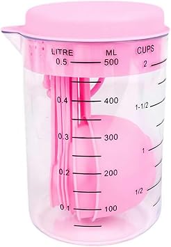 Measuring Cups and Measuring Spoons Set, 7 Tablespoon Teaspoon Measuring Spoons and 1 Plastic Measuring Cup with Scale Scale Set for Kitchen Pink 1pcs