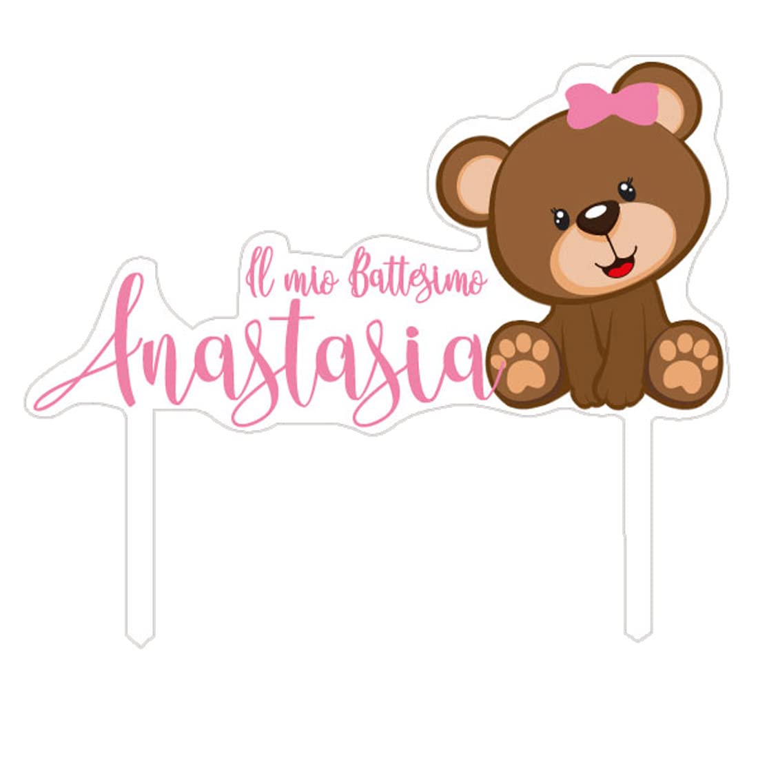 Cake Topper nome Personalizzato e in plexiglass decorazione per torta personaggio grafica a scelta personalizzabile per festa a tema compleanno bambini ragazzi (Orsetta (Battesimo))