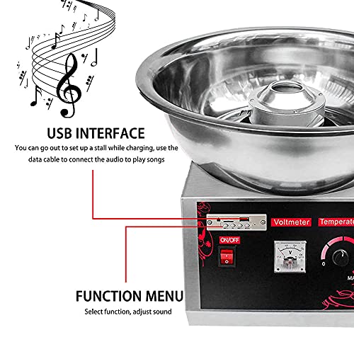 Ruiseawing Premium-Zuckerwattemaschine 1000 W, professionelle Zuckerwattemaschine im Jahrmarktstil, Musik mit USB-Bluetooth-Funktion, einfach zu bedienen und schnell Zuckerwatte herzustellen – Bild 4