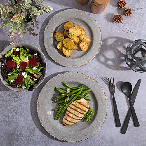 Gibson Home Mauna Melamine Dinnerware Set, Service For 4 (12Pcs), Grey Rustic #TOP4