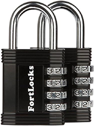 FortLocks Padlock - 4 Digit Combination Lock for Gym Outdoor & School Locker, Fence, Case & Shed – Heavy Duty Resettable Set Your Own Combo – Waterproof & Weatherproof (2 Pack - Black)