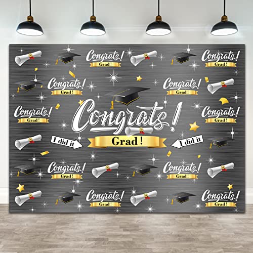 Lofaris Graduation Backdrop Class Of 2023 Grey Silvery Shinning Star Congradulation Photography Backdrop Bachelor Cap Congrats Grad Celebration Party Background Photo Booth Studio Props Banner 7X5Ft #TOP9