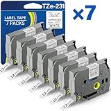 TZE-231 12mm 0.47 Laminated Black on White Tape Replacement for Brother TZ TZE TZE231 12mm 1/2' 8m Tape for P-Touch PT-D220 PTD220 PT-D210 PT-H110 PT-D200 PT-D400 PT-D610BT Label Maker (7 Packs)