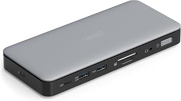 DIGITUS USB-C Yerle tirme  stasyonu, 11 Ba lant  Noktas , 2X HDMI, 1x UltraHD DisplayPort 4k/60 Hz, 2X USB-A 3.2 Gen2, 1x USB-C 3.2 Gen2-1x RJ45,  ift Kart Okuyucu, 1x 3,5 mm Ses Gri