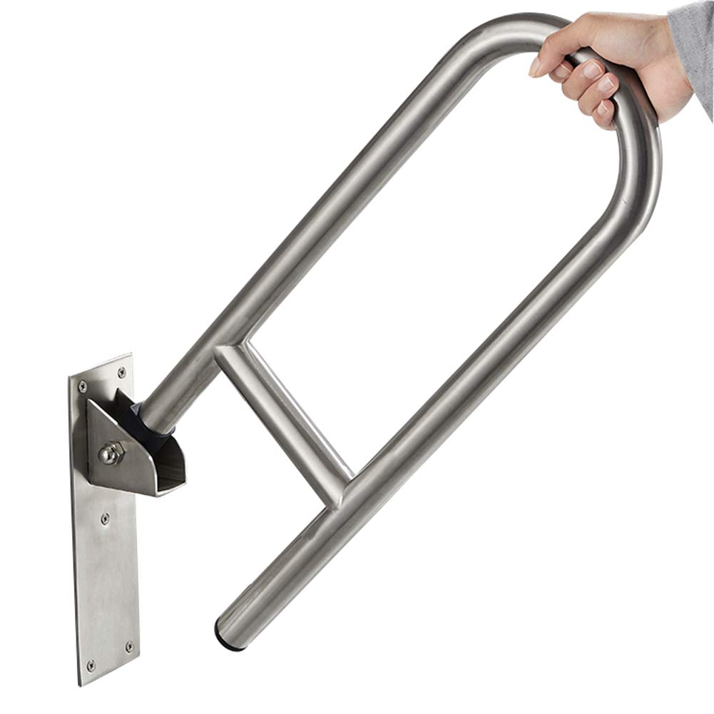 Barra de seguridad plegable para baño, barra de agarre para inodoro con agarre antideslizante, mango en forma de U de acero inoxidable, acabado mate, para ancianos/minusvalidos (60 cm)