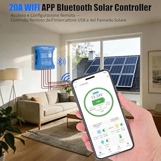 Caricabatterie solare Bluetooth WiFi 20 A: KWODE 20 A 12 V/24 V/36 V PV: 80 V Bluetooth WIFI controller solare telecomando intelligente PWM per piombo acido, LiFePO4, batteria al litio
