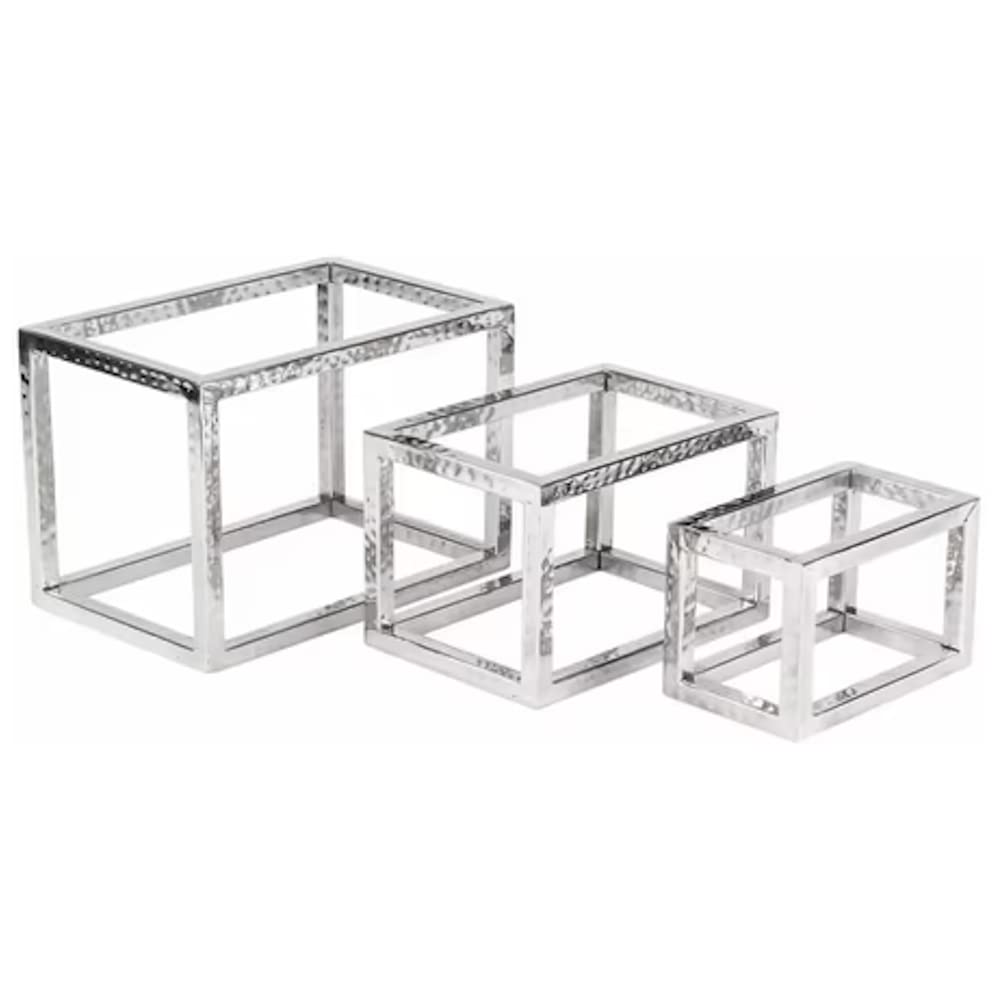 American Metalcraft HMRRSET Frame Riser Set, Set of 3 Various Sizes, Stainless Steel with Hammered Finish, Case of 2 Sets