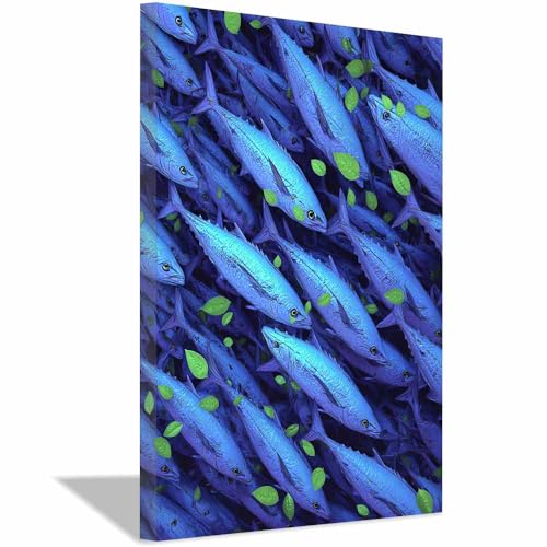 Toile animaux marins banc de poissons bleus pour sublimer la chambre et le salon